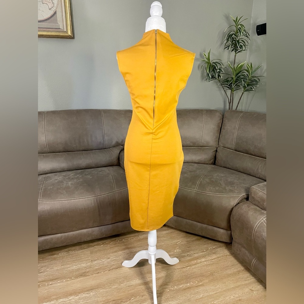 NWT Rolla Coster Mustard Yellow Bodycon Midi Dress Sz L Spring Summer Easter - Picture 3 of 9